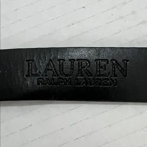 Ralph Lauren Classic Chic Black Leather Textured Belt Women’s M Gold Logo Charm - Picture 5 of 10